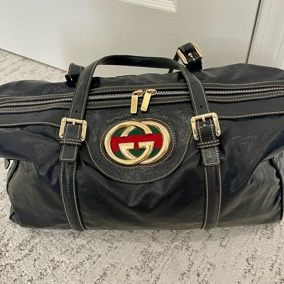 Gucci Black Dialux Britt Leather Boston Bag with Gold Hardware. COA. - Picture 3 of 13